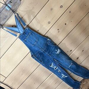 American Eagle Outfitters Distressed Blue Denim Jumpsuit